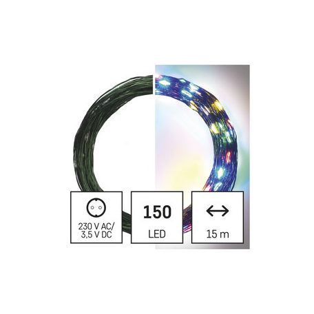 LED karácsonyi nano fényfüzér, zöld, 15 m, kültéri és beltéri, többszínű, időzítő
