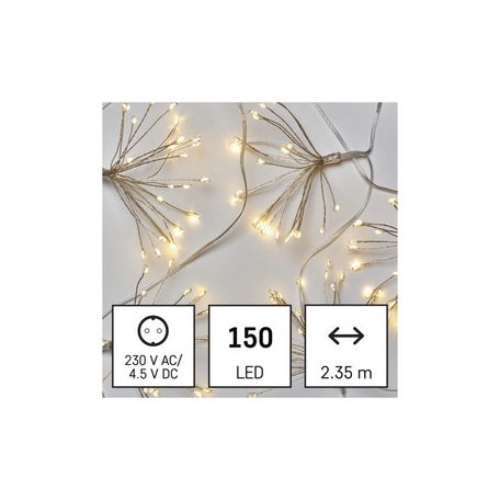 LED fényfüzér – fürtök, nano, 2,35 m, beltéri, meleg fehér, időzítő, arany szál-szín
