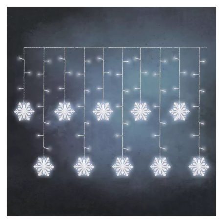 LED karácsonyi fényfüggöny – hópelyhek, 135x50 cm,  beltéri, hideg fehér