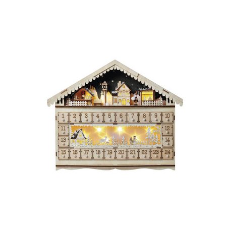 LED adventi naptár, fa, 40x50 cm, 2x AA, beltéri, meleg fehér, időzítő