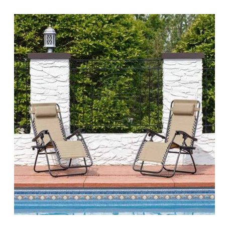 Zéró gravitáció kerti szék ajándék pohártartóval, 2 db-bézs
