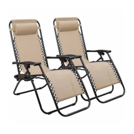 Zéró gravitáció kerti szék ajándék pohártartóval, 2 db-bézs